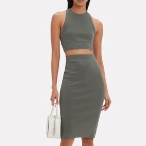 NSF Lyla Knit Olive Green Crop Top & Skirt Set Size Small